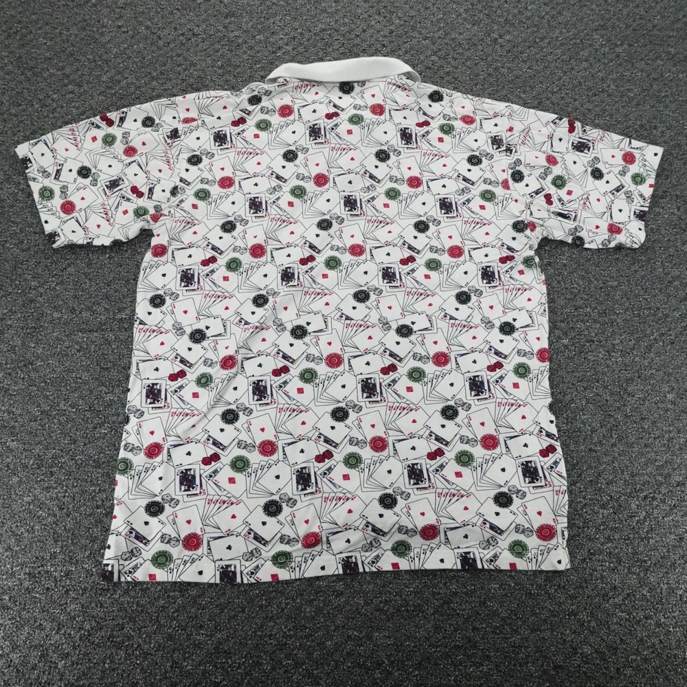 Vintage Tabasco Polo Mens XL White Poker Cards Casino Golf Shirt Cotton Y2K - Picture 2 of 9